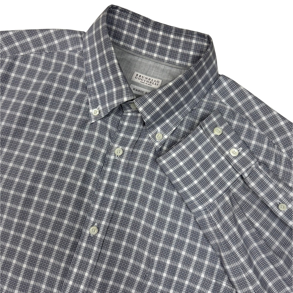 Brunello Cucinelli Button Down Shirt Plaid Basic Fit Men XL Made in Italy Luxury
